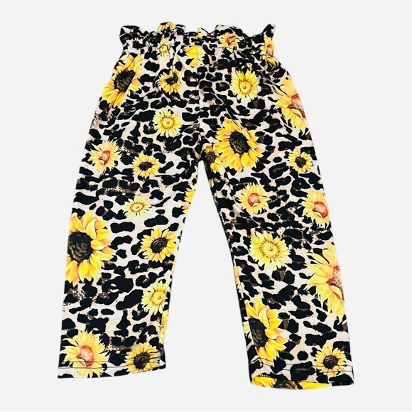 Girls 12-18 Months Sunflower/leopard Print Pants with Yellow Bow ruffled waist - Picture 6 of 10